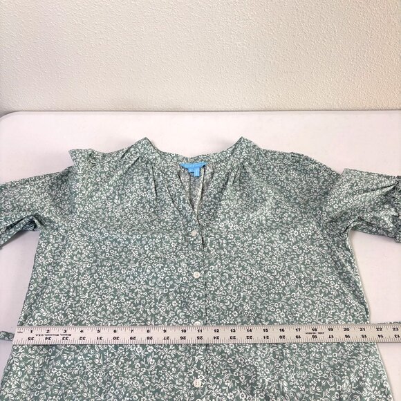Draper James Midi Dress Womens L Green White Floral Pockets Belt Ruffle Cottage - Picture 10 of 13